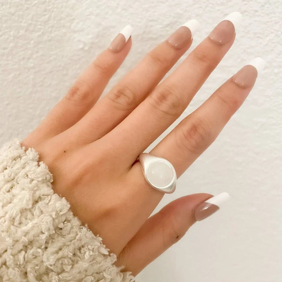 925 Sterling Silver Chunky Ring Oval Dome Ring Statement Ring Brushed Ring - Picture 3 of 10